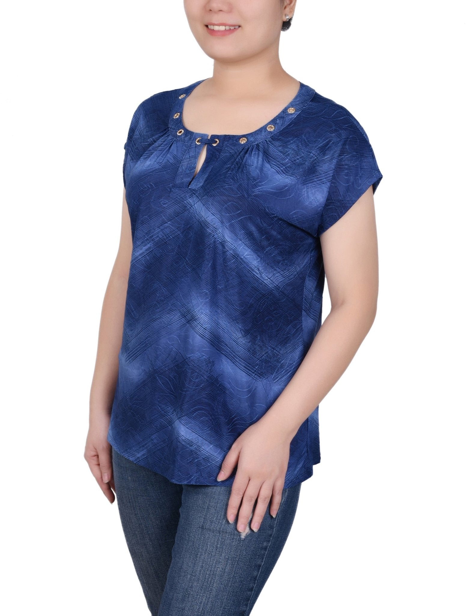 Extended Sleeve Top With Grommets - Petite - DressbarnShirts & Blouses