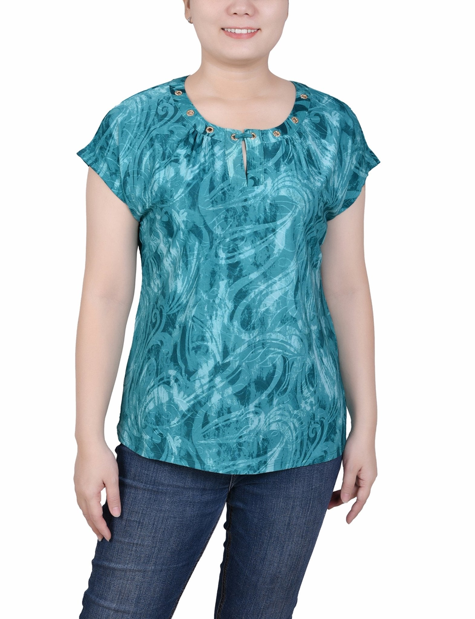 Extended Sleeve Top With Grommets - Petite - DressbarnShirts & Blouses