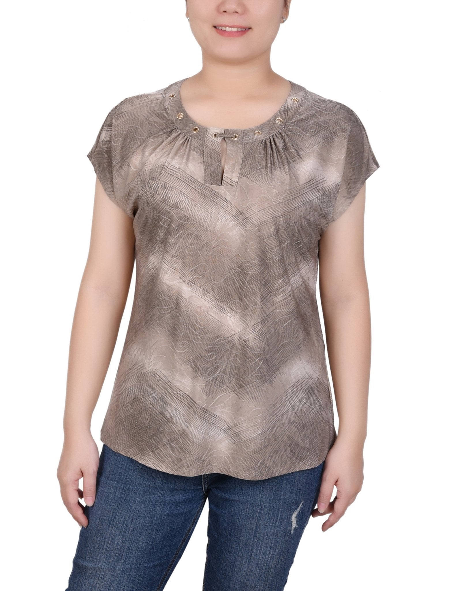 Extended Sleeve Top With Grommets - Petite - DressbarnShirts & Blouses