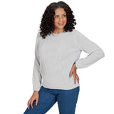 Alfred Dunner Cable Pullover Chenille Sweater - Grey