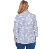 Alfred Dunner Puff Print Pinstripe Embroidered Button Down Top