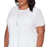Alfred Dunner Solid Eyelet Sleeve Tee with Necklace - Plus