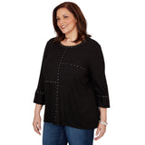 Alfred Dunner Spliced Texture Metallic Studded Top - Black - Plus