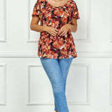 Short Flutter Sleeve Cutout Trim Front Neck Blouse - Plus