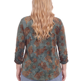 NY Collection Plus Size 3/4 Sleeve Flocked Knit Pullover Top