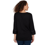 Alfred Dunner Spliced Texture Metallic Studded Top - Black - Petite