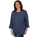Alfred Dunner Spliced Texture Metallic Studded Top - Denim - Plus