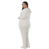 Plus Size Hooded Zip-Front Top and Straight-Leg Pants Set
