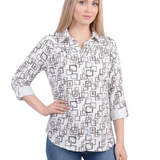 NY Collection 3/4 Sleeve Roll Tab Foil Print Blouse