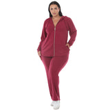 Plus Size Hooded Zip-Front Top and Straight-Leg Pants Set