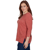 Alfred Dunner Spliced Texture Metallic Studded Top - Terracotta
