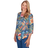 Alfred Dunner Floral Print Pointed Hem Top with Necklace- Petite