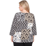 Alfred Dunner Geometric Scroll Patchwork Split Neck Top - Plus