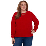 Alfred Dunner Cable Pullover Chenille Sweater - Red - Plus
