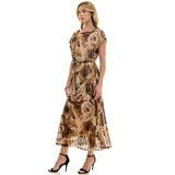 Short T-Sleeve Keyhole Button Back Lined Maxi Dress with Removable Belt