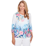 Alfred Dunner Ombre Border Floral Lace Top- Petite