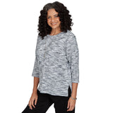 Alfred Dunner Space Dye Top with Necklace - Black/Grey - Petite