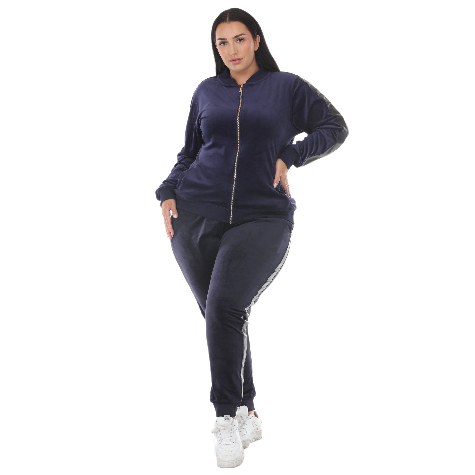 Plus Size Velour Zip-Front Jacket & Jogger Pants Set