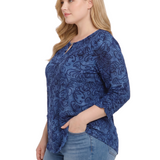 NY Collection Plus Size 3/4 Sleeve Flocked Knit Pullover Top