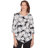 Alfred Dunner Daisy Pointed Hem Top with Necklace- Petite