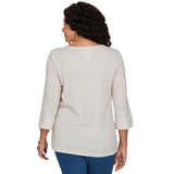 Alfred Dunner Spliced Texture Metallic Studded Top - Oatmeal