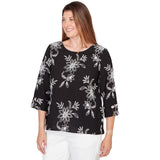 Alfred Dunner Tossed Floral Embroidered Top- Petite