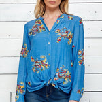Figueroa & Flower 3/4 Roll Tab Sleeve Embroidered Floral Blouse - DressbarnShirts & Blouses