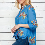 Figueroa & Flower 3/4 Roll Tab Sleeve Embroidered Floral Blouse - DressbarnShirts & Blouses