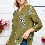Figueroa & Flower 3/4 Sleeve Embroiderd Blouse - DressbarnShirts & Blouses