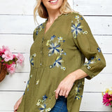 Figueroa & Flower 3/4 Sleeve Embroiderd Blouse - DressbarnShirts & Blouses