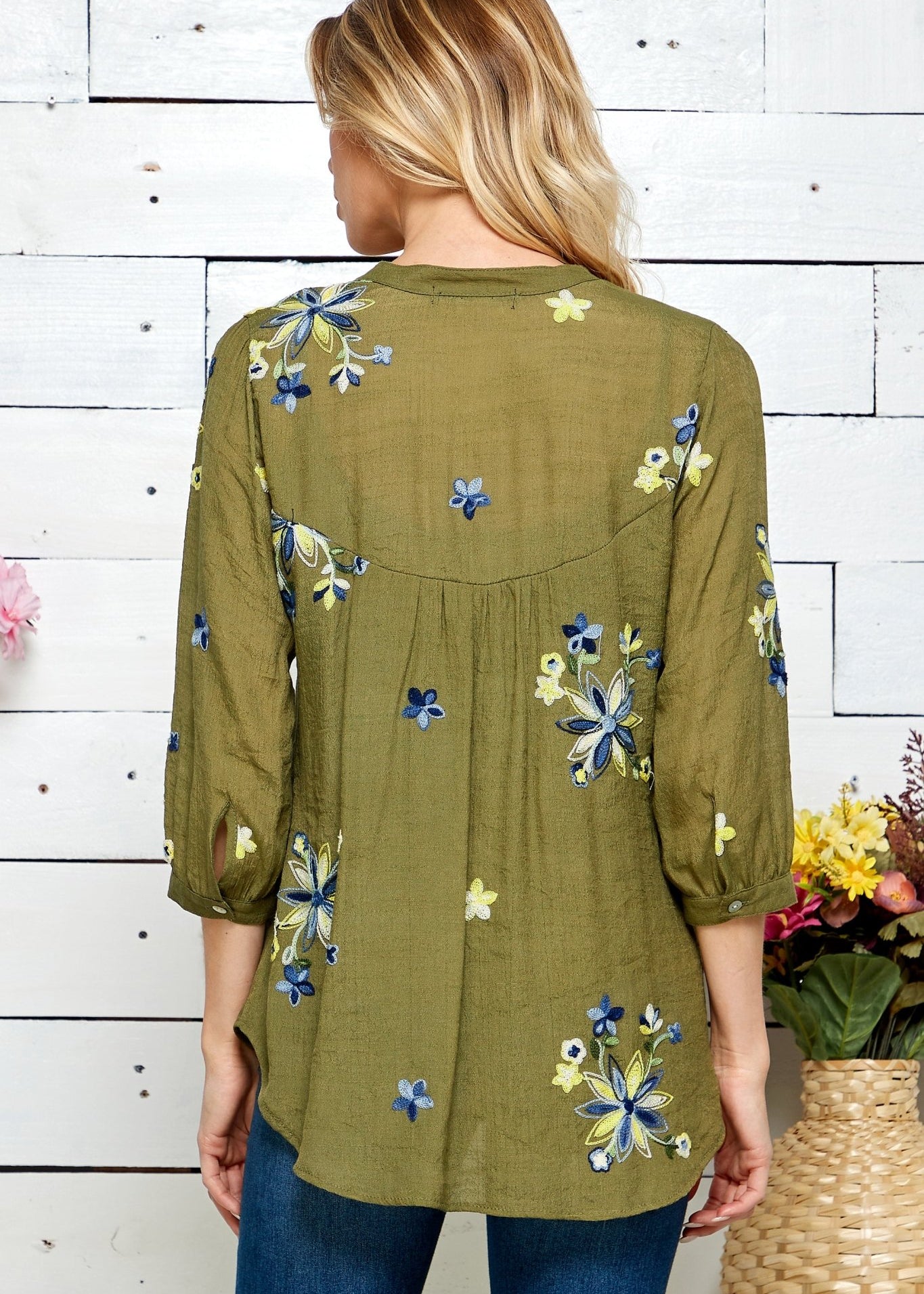 Figueroa & Flower 3/4 Sleeve Embroiderd Blouse - DressbarnShirts & Blouses