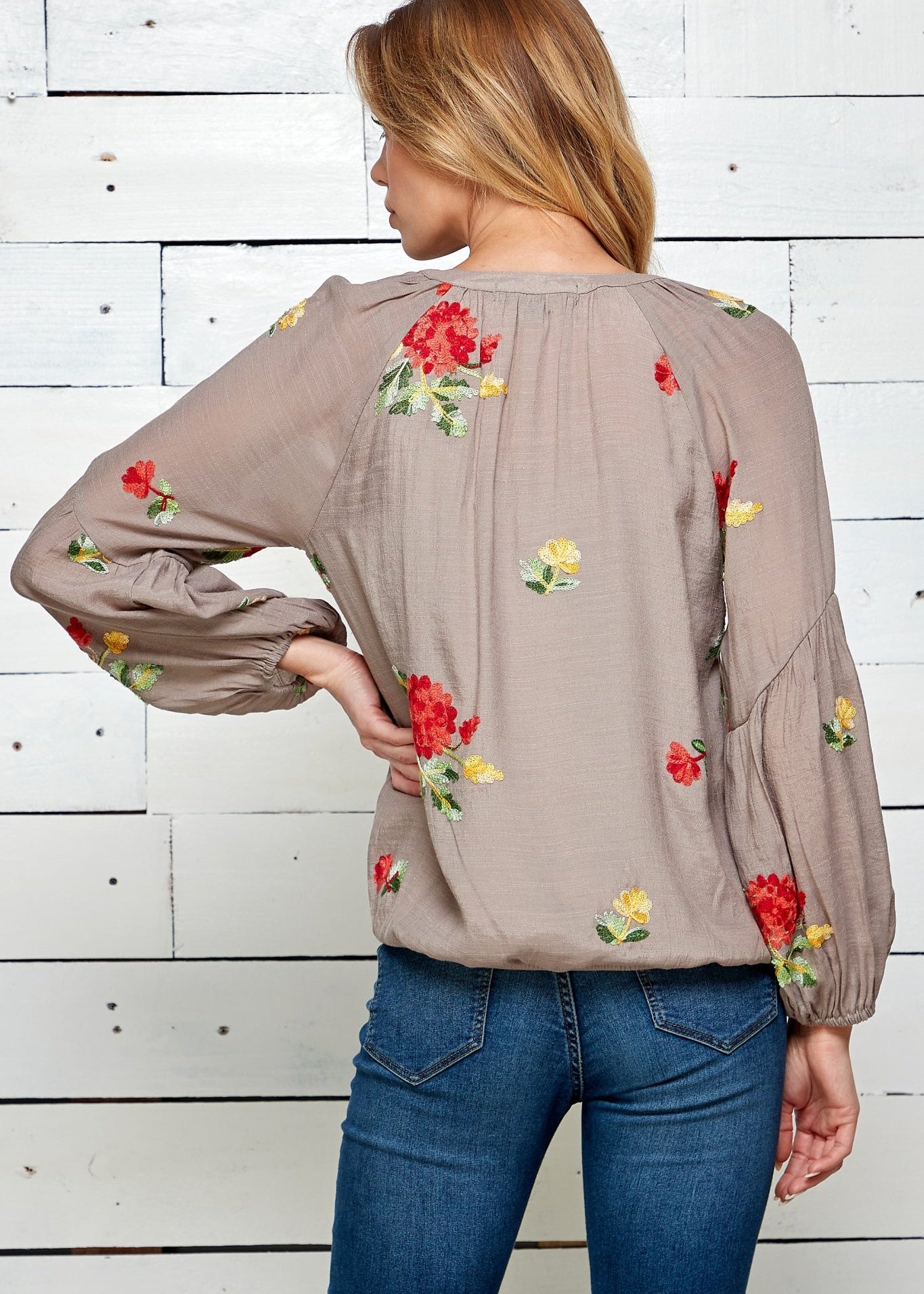 Figueroa & Flower 3/4 Sleeve Embroidered Peasant Blouse - DressbarnShirts & Blouses