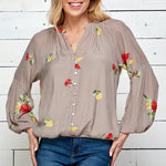 Figueroa & Flower 3/4 Sleeve Embroidered Peasant Blouse - DressbarnShirts & Blouses