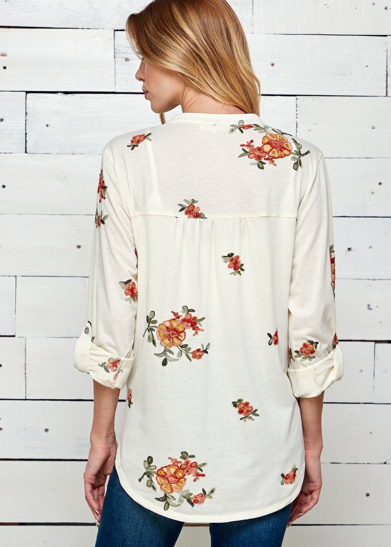 Figueroa & Flower 3/4 Sleeve Embroidered Top - DressbarnShirts & Blouses