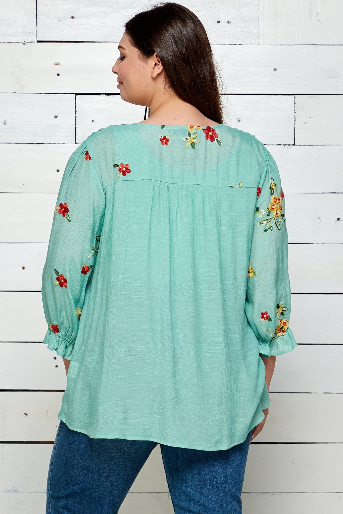 Figueroa & Flower 3/4 Sleeve Embroidered Top - Plus - DressbarnShirts & Blouses