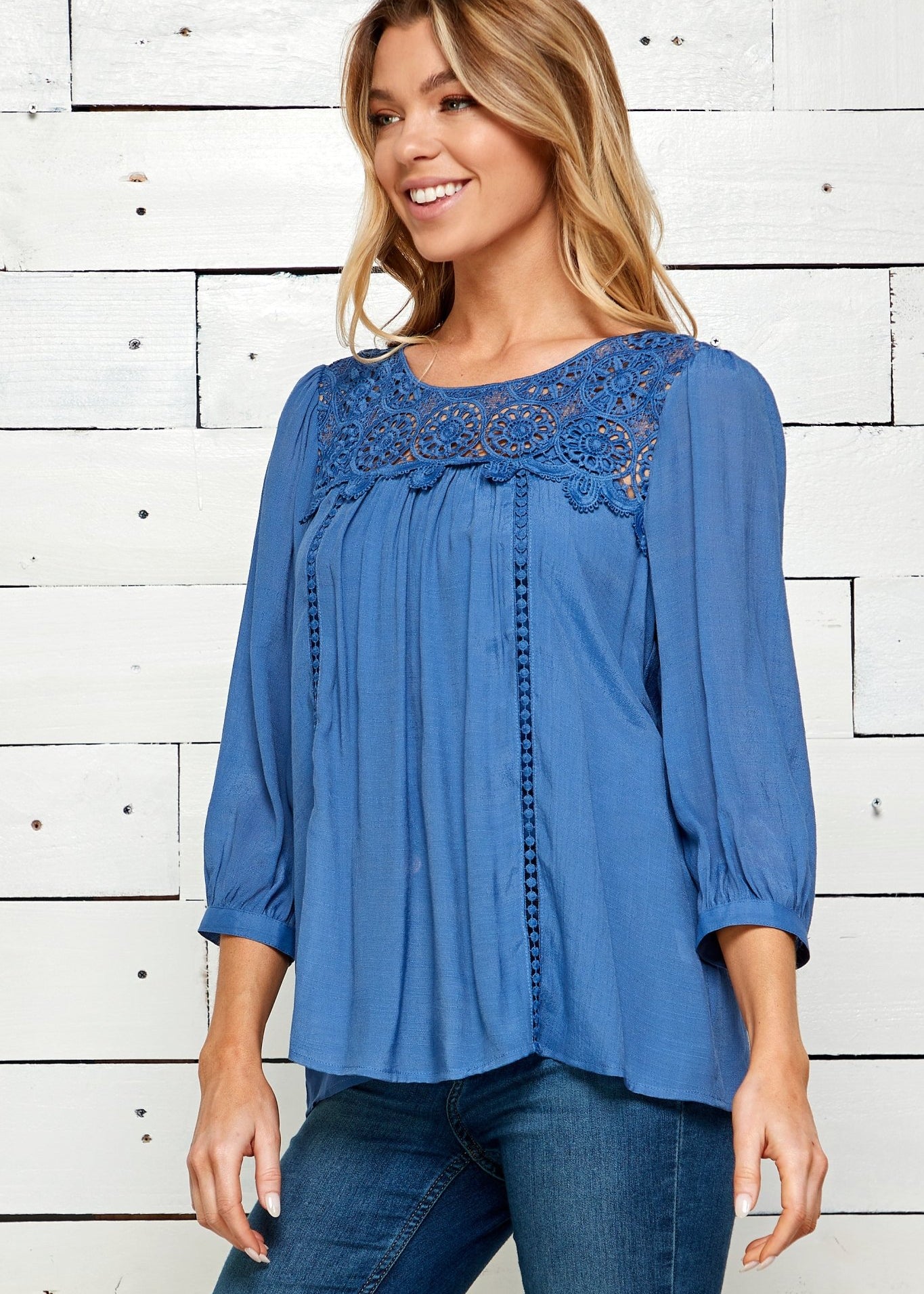 Figueroa & Flower 3/4 Sleeve Lace Blouse - DressbarnShirts & Blouses