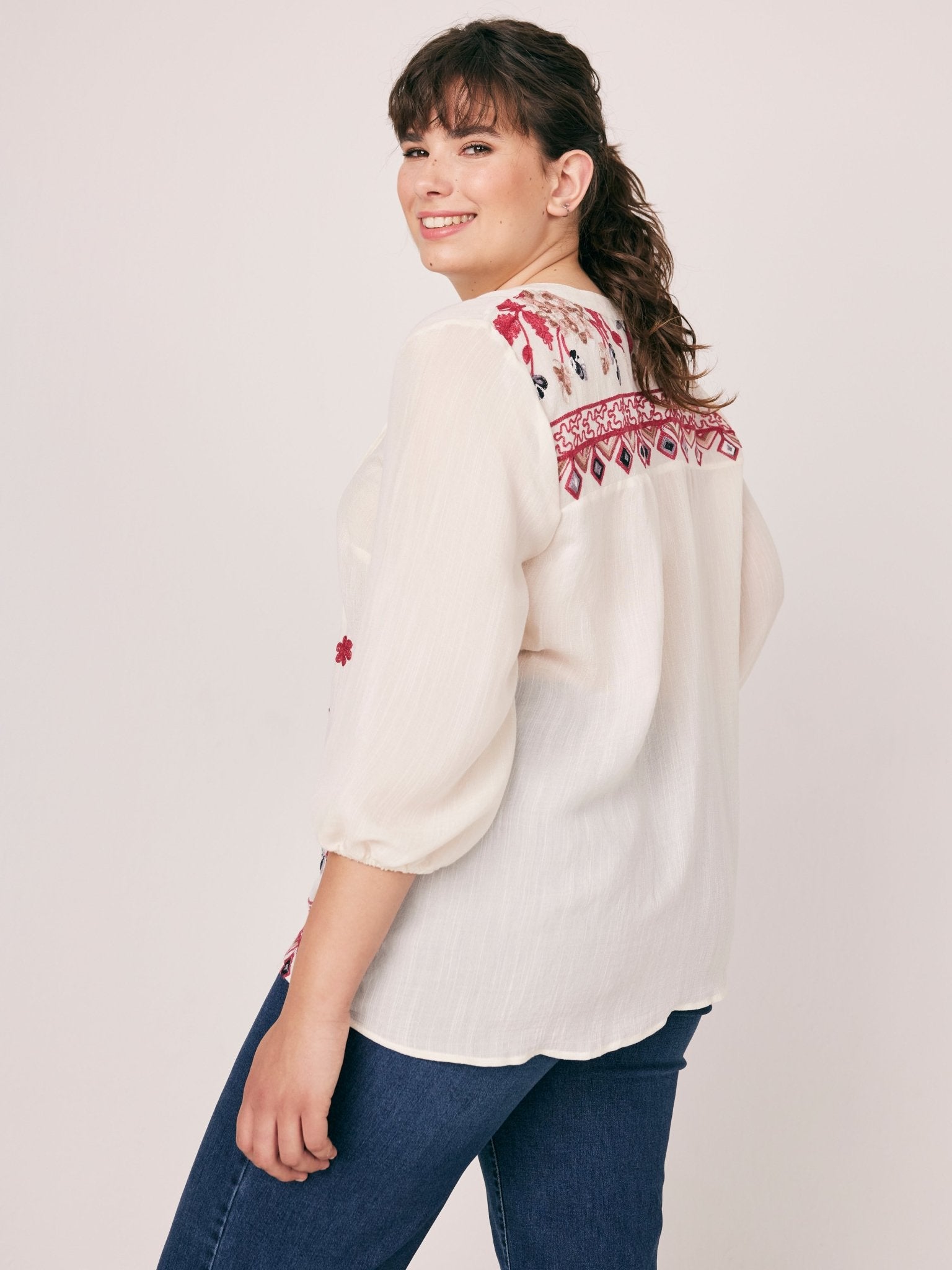 Figueroa & Flower 3/4 Sleeves Embroidered Hem Blouse - Plus - DressbarnShirts & Blouses