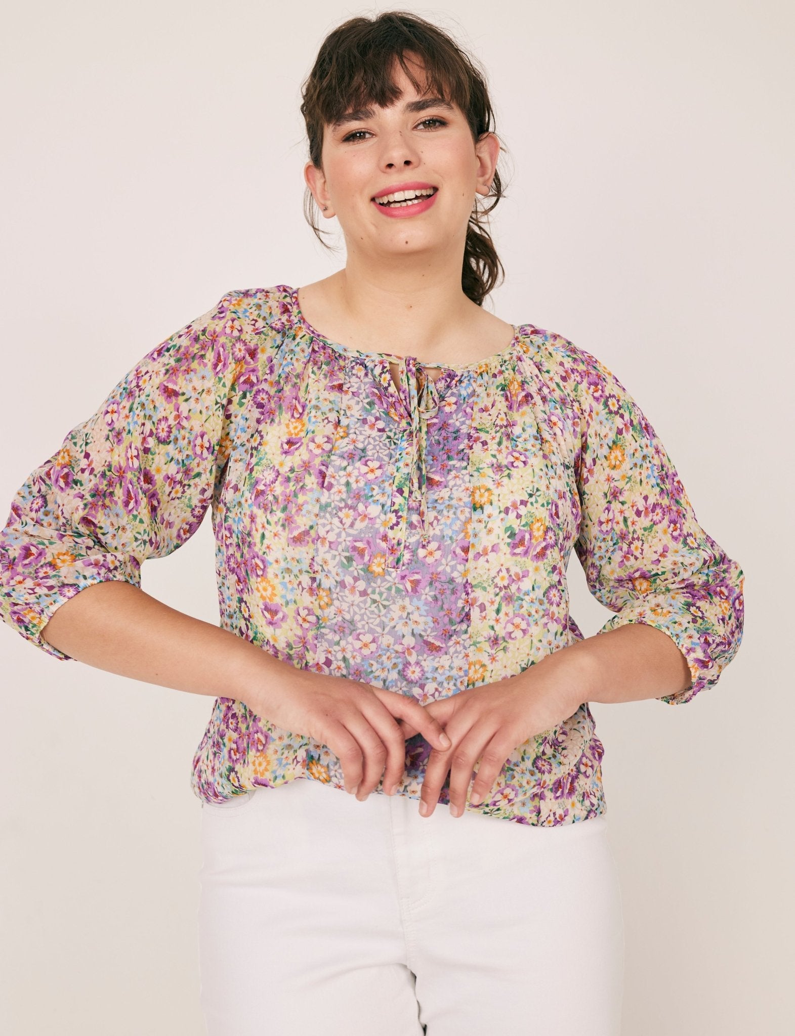 Figueroa & Flower Mixed Floral Peasant - Plus - DressbarnShirts & Blouses