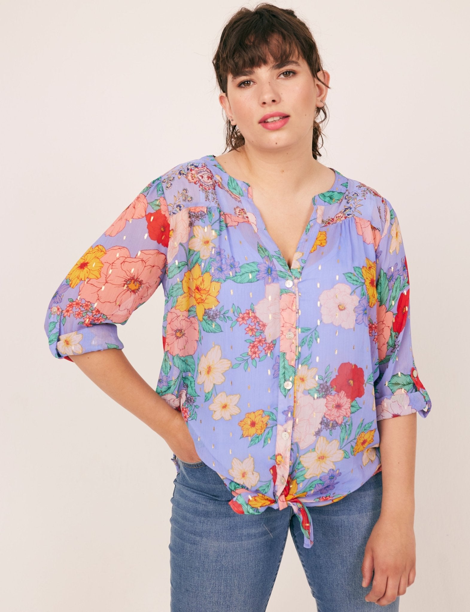 Figueroa & Flower Mixed Print Blouse - plus - DressbarnShirts & Blouses