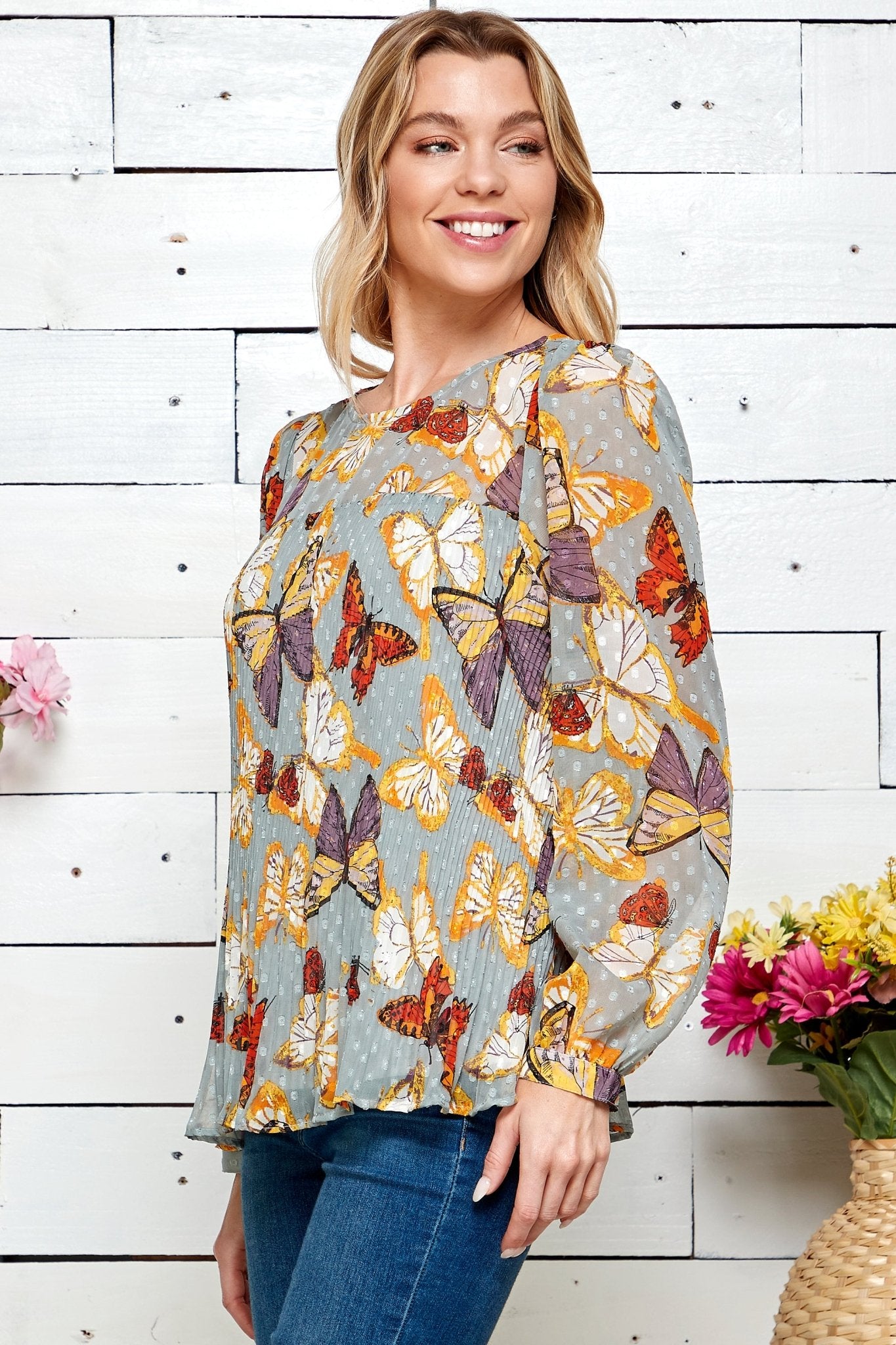 Figueroa & Flower Pleated Print Blouse - DressbarnShirts & Blouses