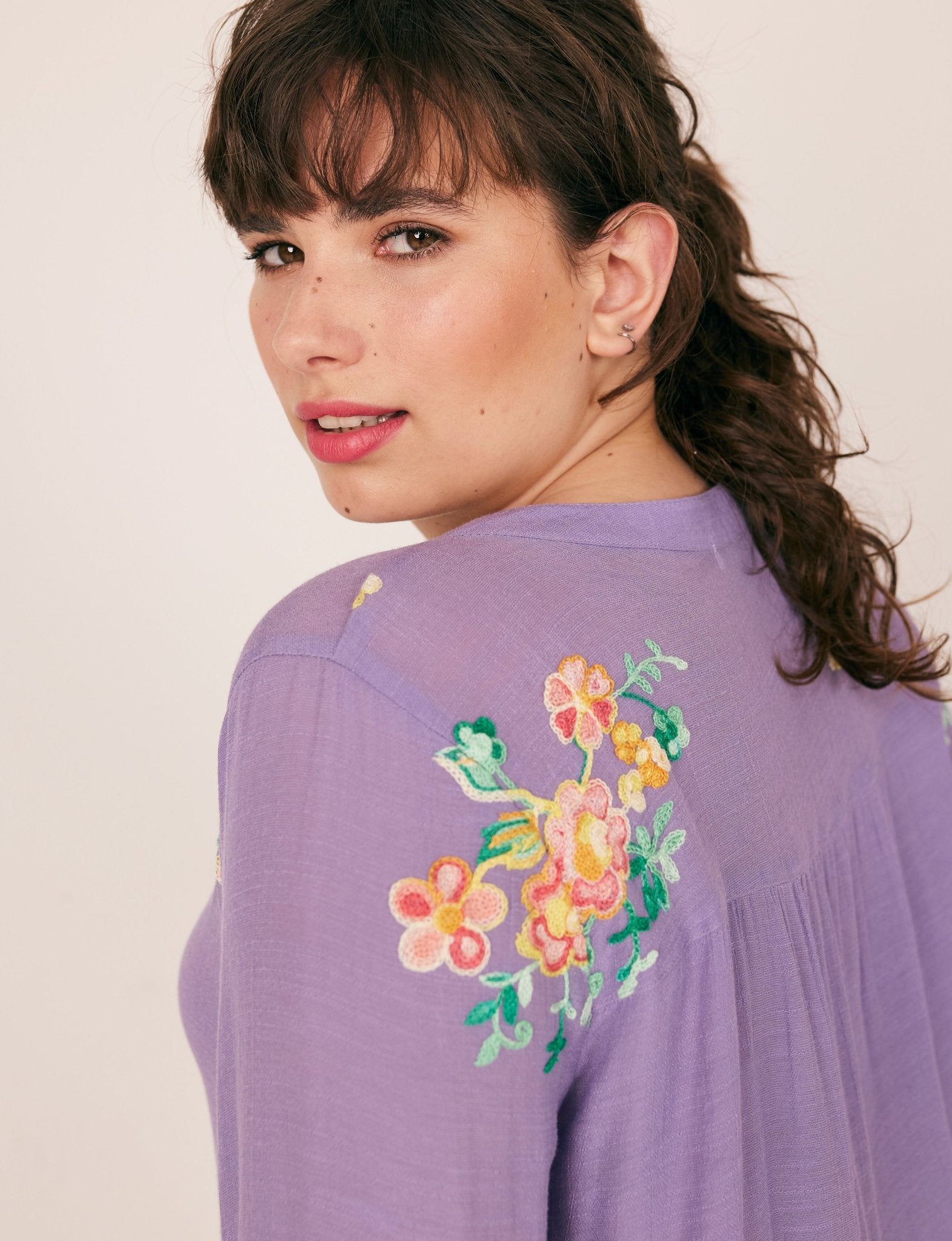 Figueroa & Flower Roll Tab Sl Multicolored Blouse - Plus - DressbarnShirts & Blouses