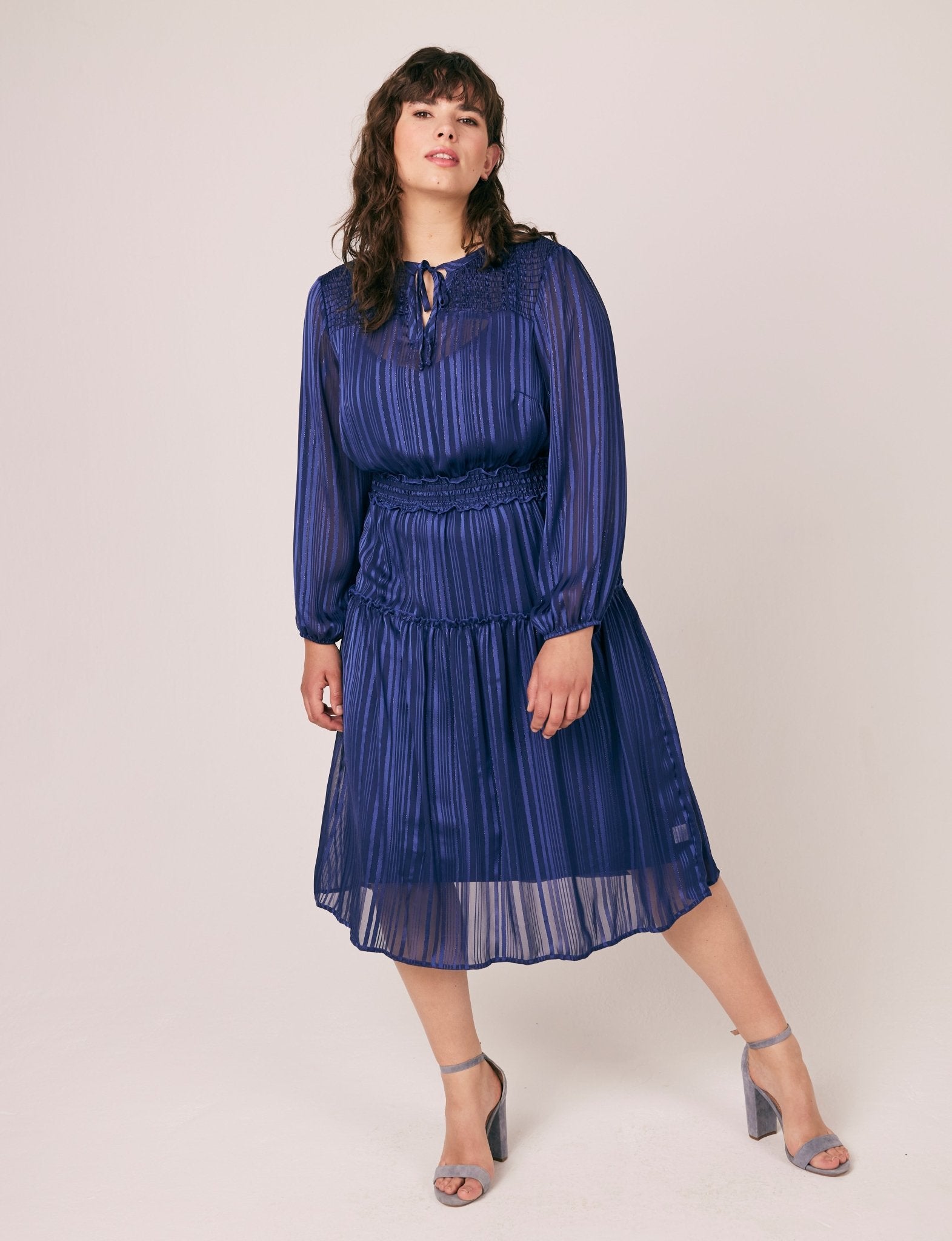 Figueroa & Flower Satin Stripe Midi Dress - Plus - DressbarnDresses