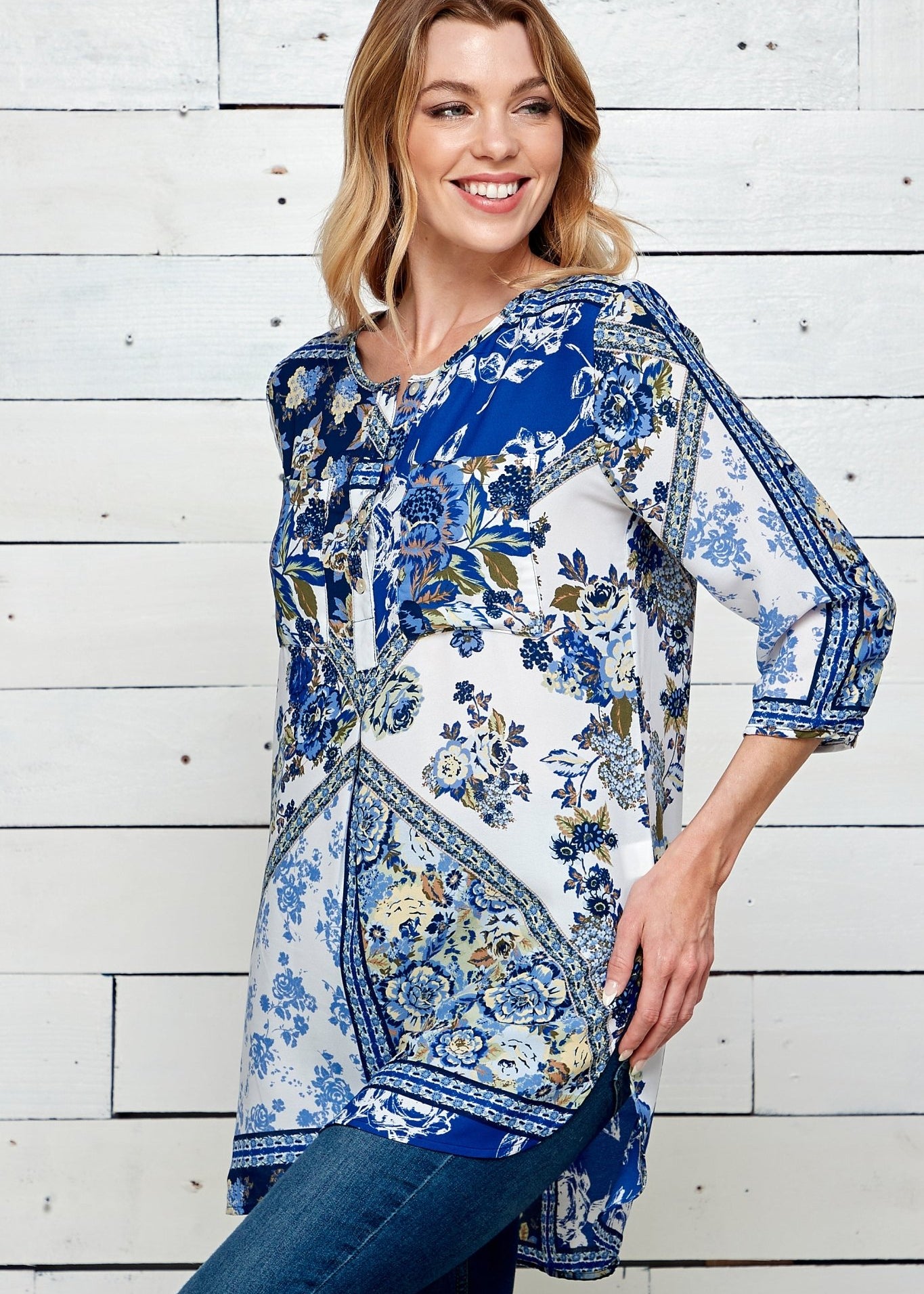 Figueroa & Flower Scarf Print Tunic Blouse - DressbarnShirts & Blouses