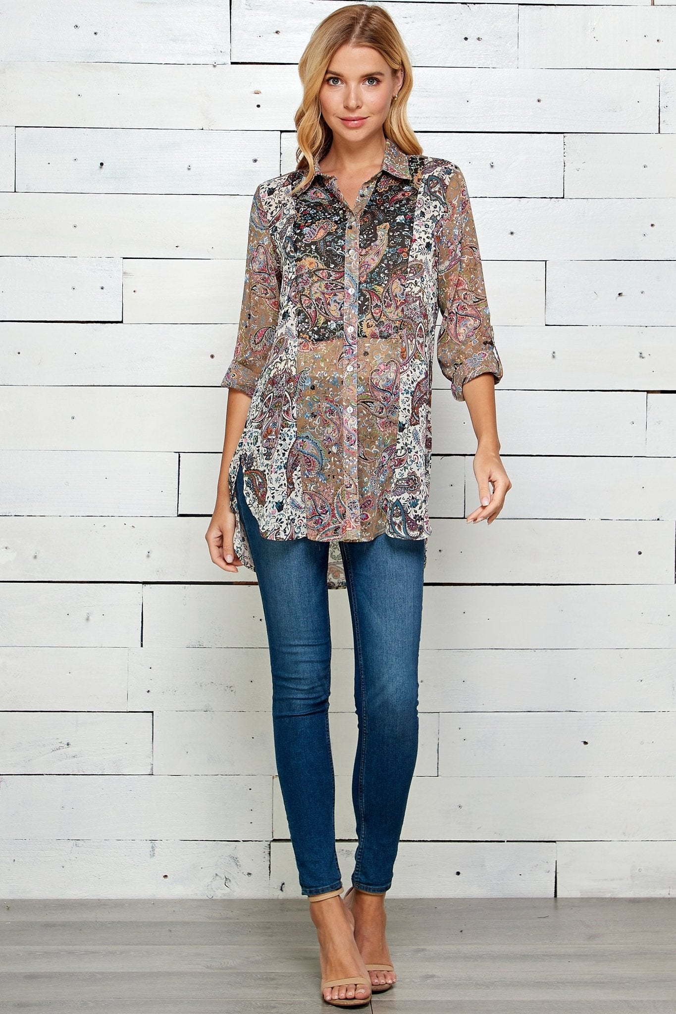 Figueroa & Flower Sleeve Mixed Print Blouse - DressbarnShirts & Blouses