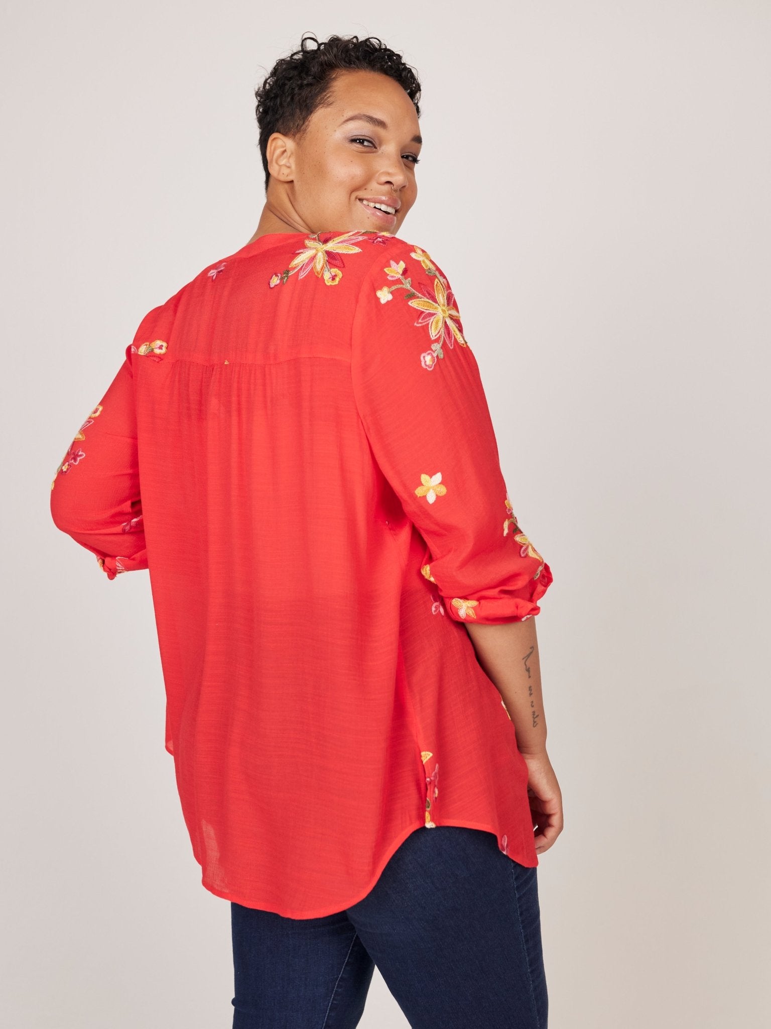 Figueroa & Flower V-Neck Embroidered Blouse - Plus - DressbarnShirts & Blouses