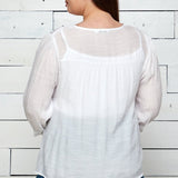 Figueroa & Flower White 3/4 Sleeve Lace Yoke Top - Plus - DressbarnShirts & Blouses