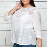 Figueroa & Flower White 3/4 Sleeve Lace Yoke Top - Plus - DressbarnShirts & Blouses