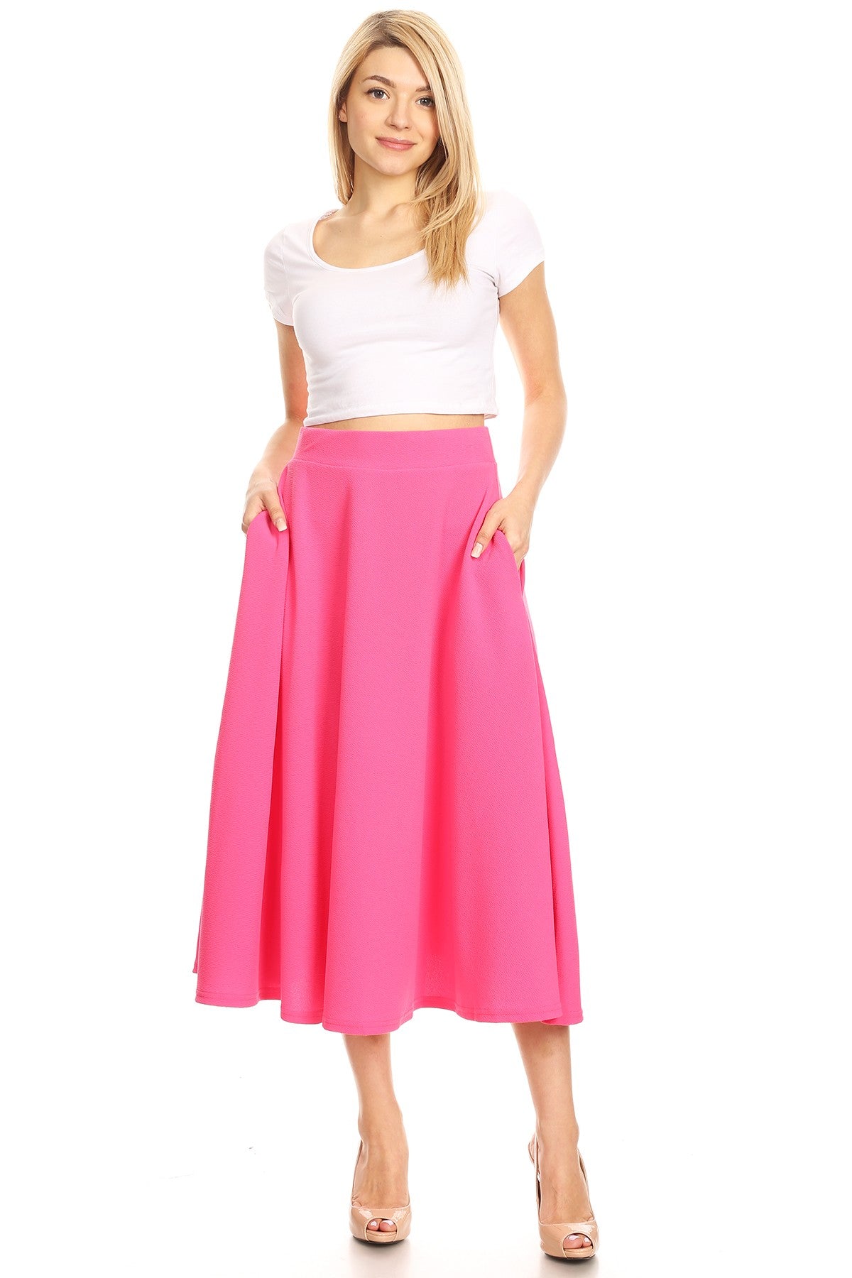 White Mark Women's Flared Midi Skirt with Pockets White Mark Women's Flared Midi Skirt with Pockets