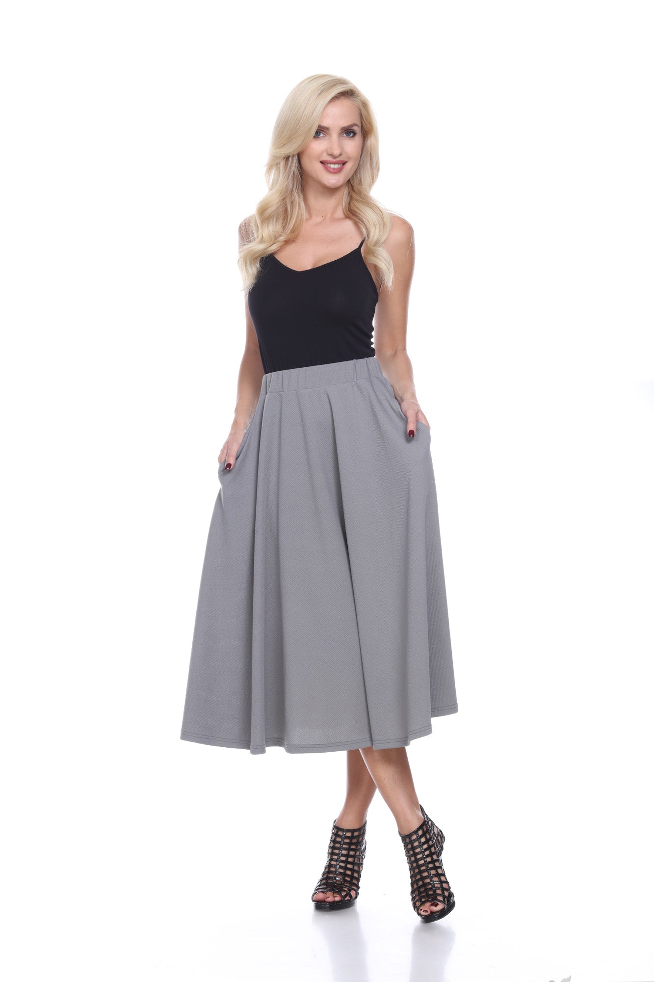 White Mark Women's Flared Midi Skirt with Pockets White Mark Women's Flared Midi Skirt with Pockets