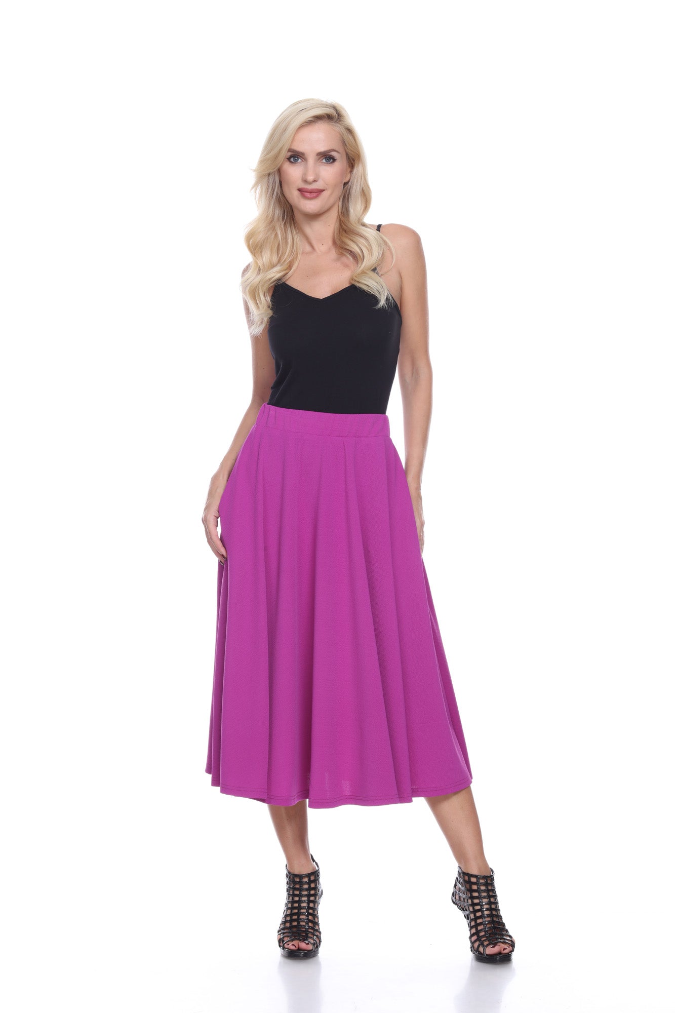 White Mark Women's Flared Midi Skirt with Pockets White Mark Women's Flared Midi Skirt with Pockets
